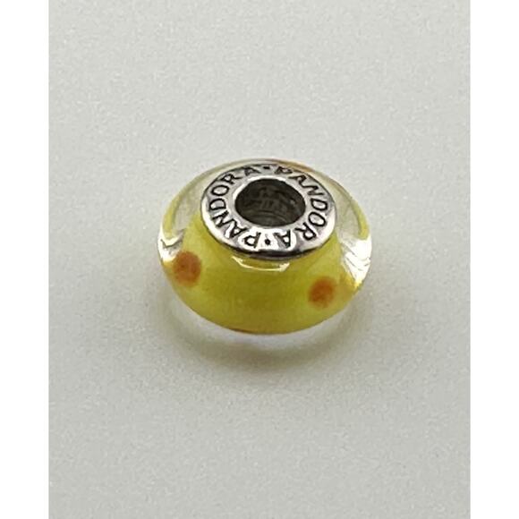 Pandora Murano Glass 925 Silver Yellow Orange Polka Dot Bead #790623 Retired - Picture 1 of 4